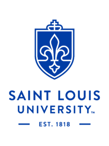Saint Louis University logo - blue shield with a fleur de lis in the center.