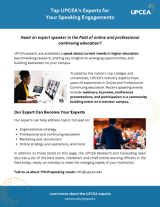 Tap UPCEA’s Experts for Your Speaking Engagements flyer