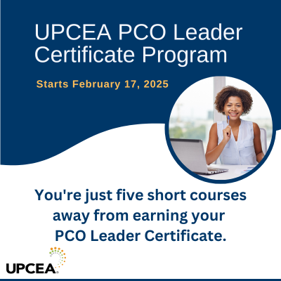 UPCEA PCO Leader Certificate Program | Starts February 17, 2025 | You're just five short courses away from earning your PCO Leader Certificate.